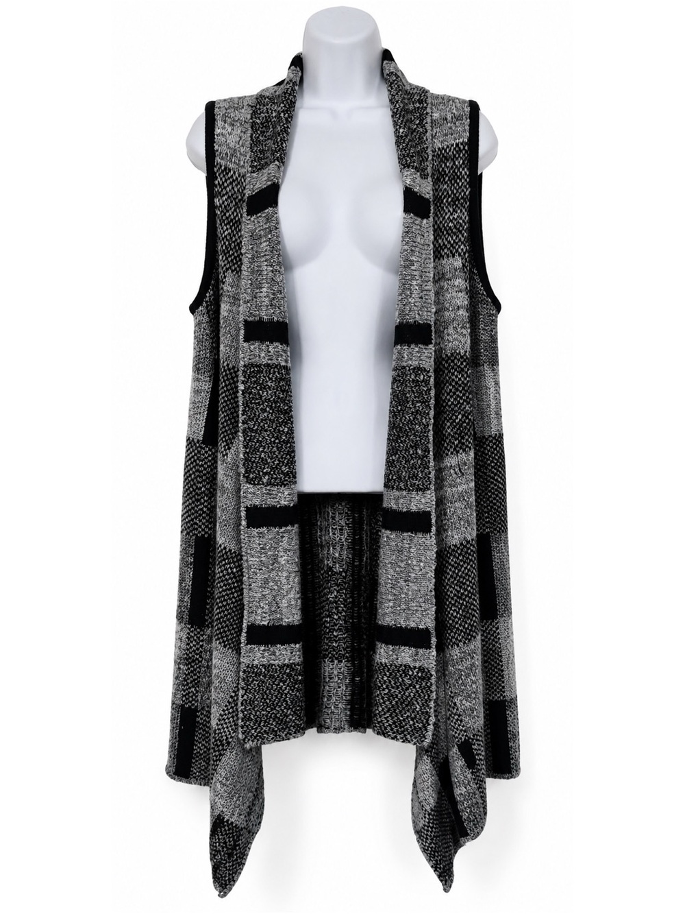 Joseph A. Women’s Black and Gray Open-Front Knit Drape Cardigan Vest Size Size M